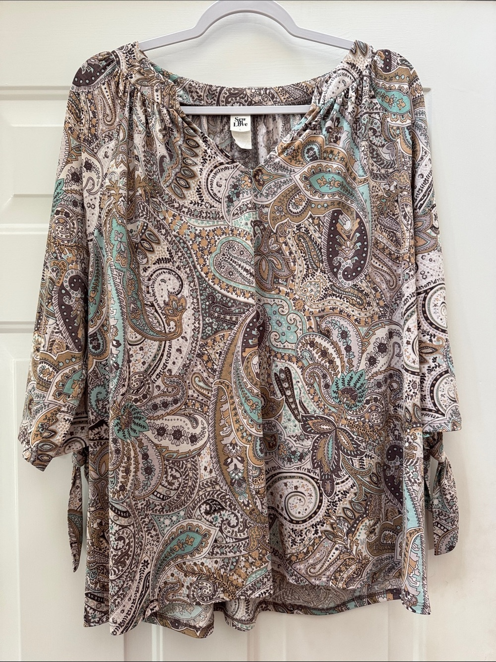 Sew In Love Paisley Peasant Top in Taupe, Teal & Brown